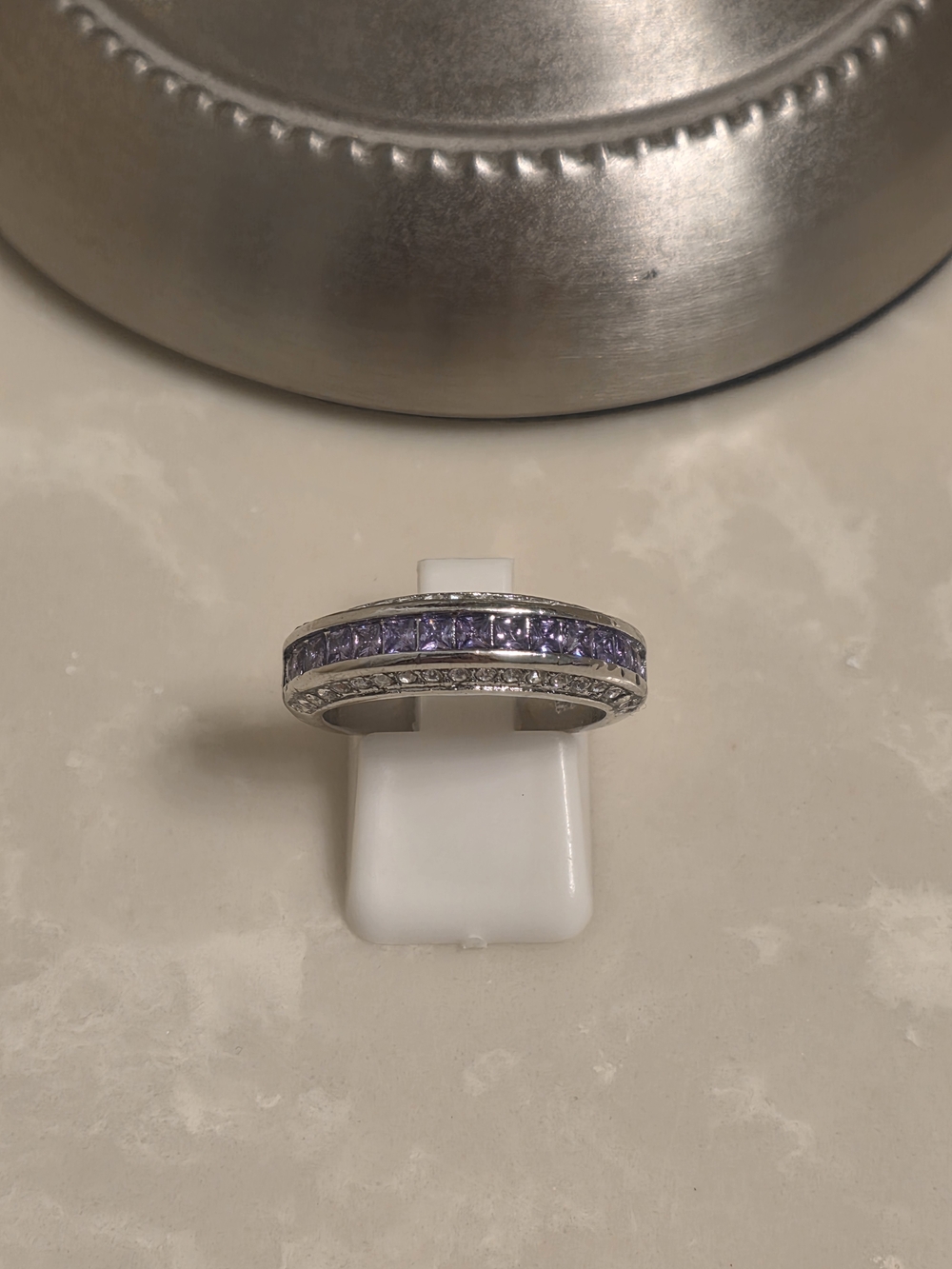 925 Silver CZ and Amethyst Ring Band Size 8
